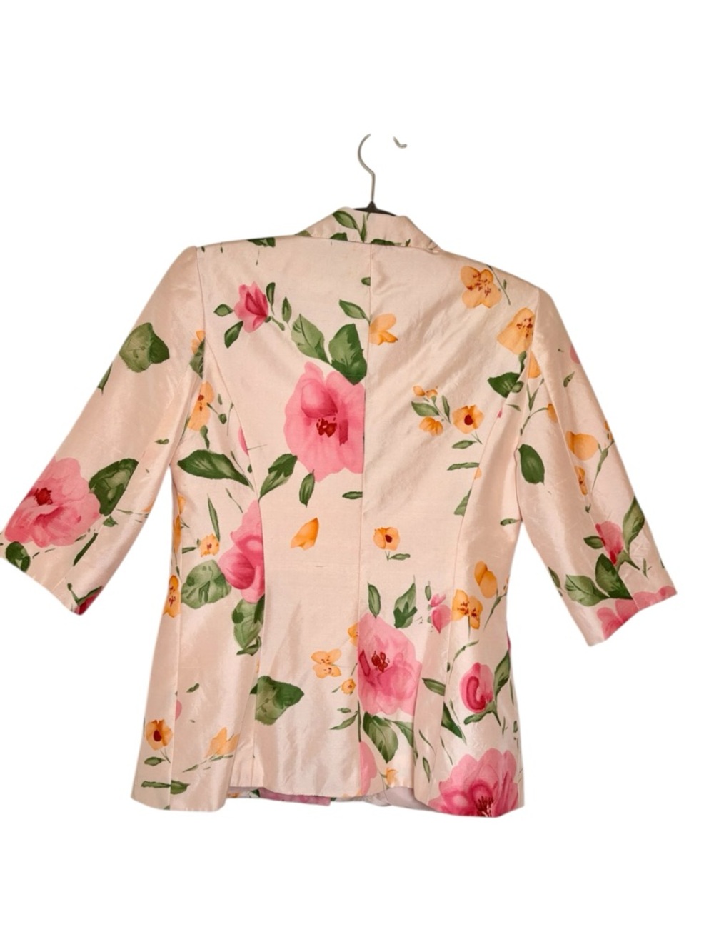 Bergamo Pink Floral 100% Silk Blouse Jacket Romantic Y2K Size 6 - Picture 3 of 9